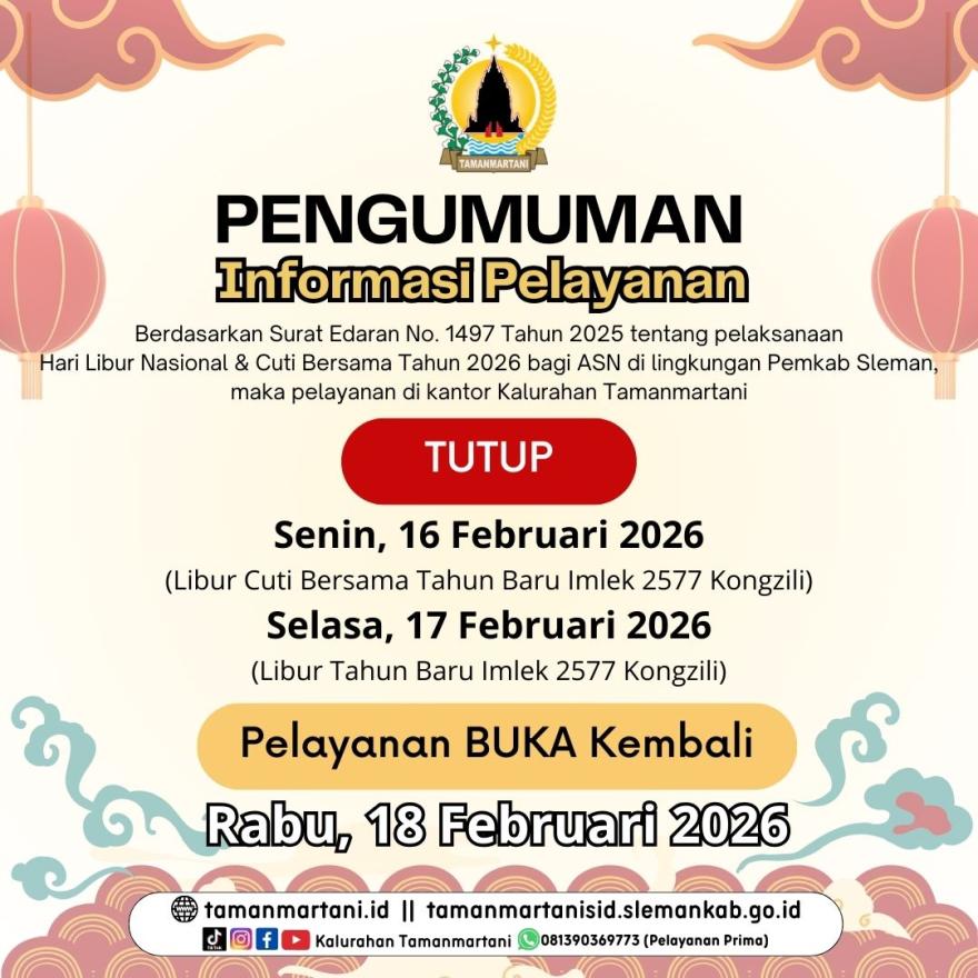 PENGUMUMAN LIBUR TAHUN BARU IMLEK 2577 KONGZILI